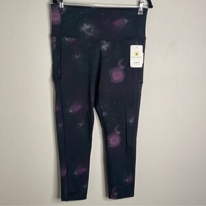 Body Glove Galaxy Print Purple Black Athletic Active Ankle Leggings Plus Size 2X